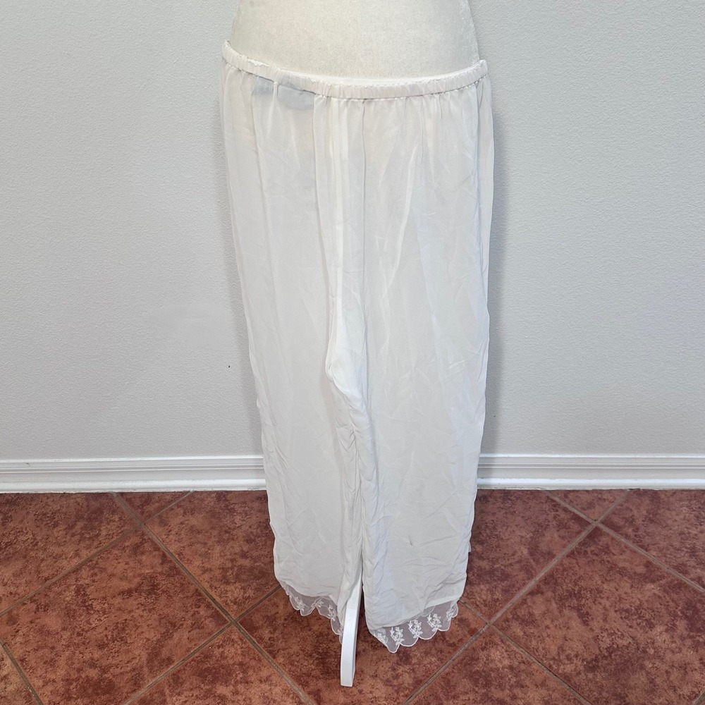 VTH Coquette Resort Lace Trim Wide Leg Bloomer Pajama Pants Women M White